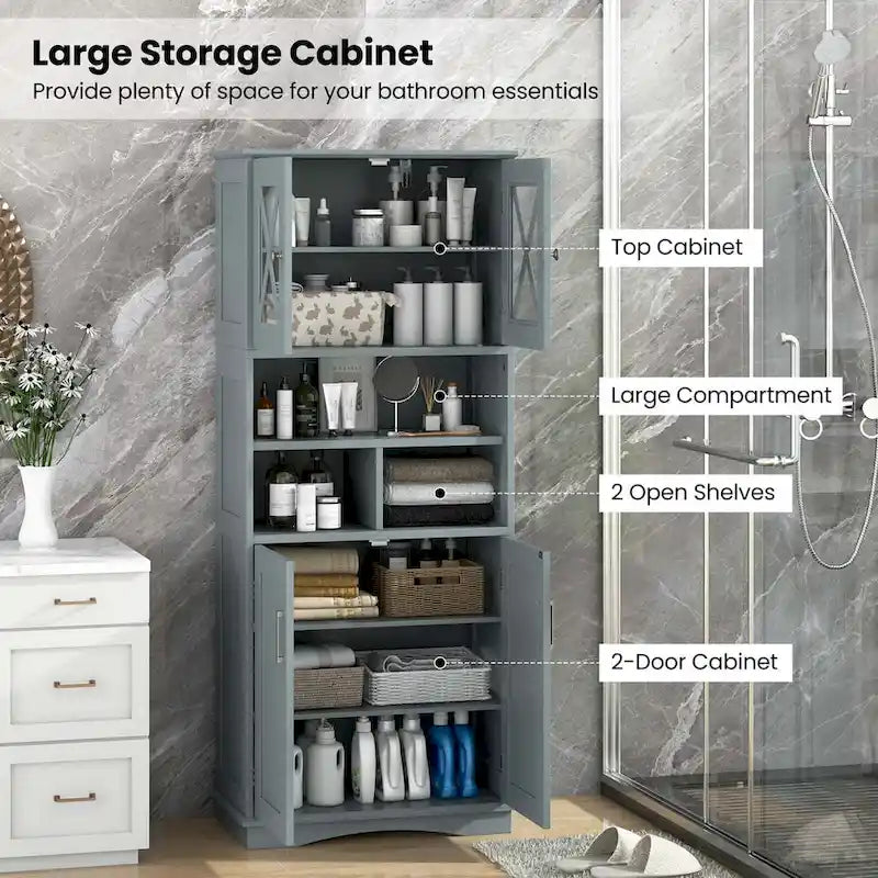 Tall Bathroom Cabinet Large Floor Storage Cabinet with Acrylic Doors