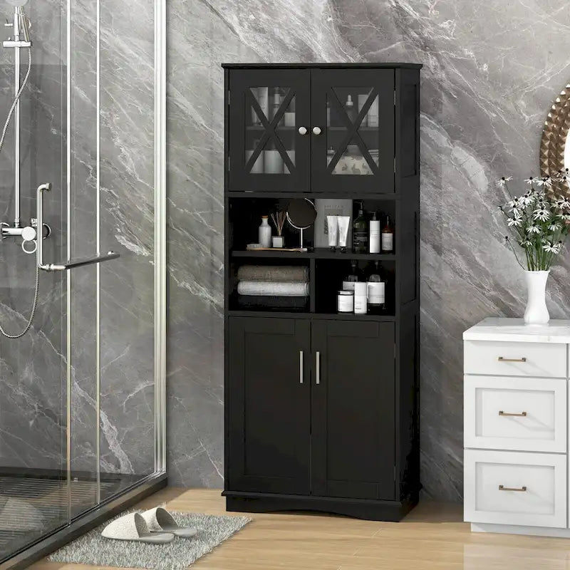 Tall Bathroom Cabinet Large Floor Storage Cabinet with Acrylic Doors