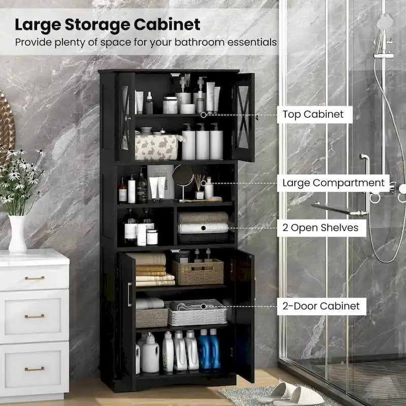 Tall Bathroom Cabinet Large Floor Storage Cabinet with Acrylic Doors