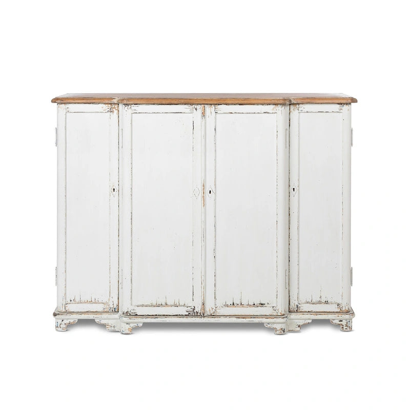 Grand Entrance Cabinet with Aged White Finish and Distressed Wood Top