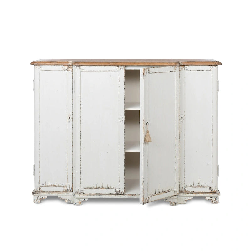 Grand Entrance Cabinet with Aged White Finish and Distressed Wood Top