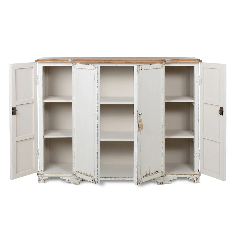 Grand Entrance Cabinet with Aged White Finish and Distressed Wood Top
