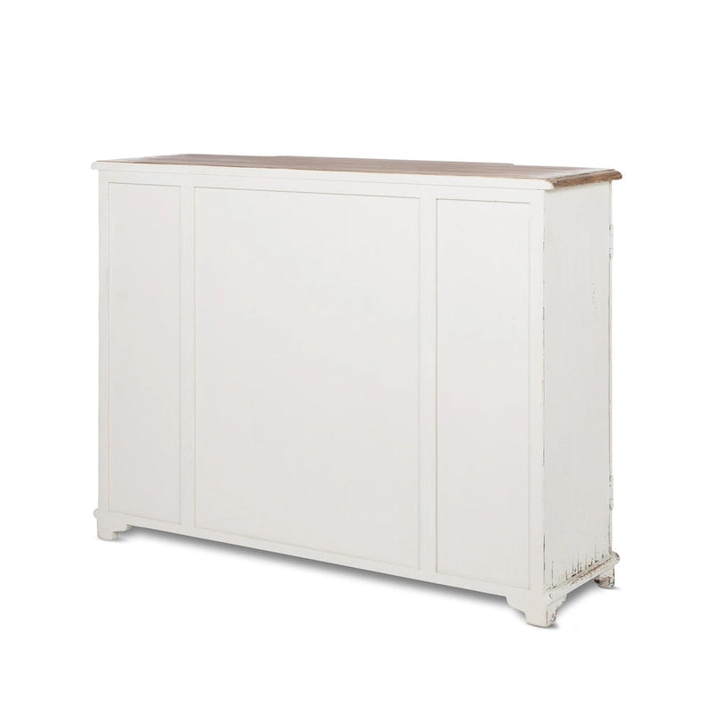 Grand Entrance Cabinet with Aged White Finish and Distressed Wood Top