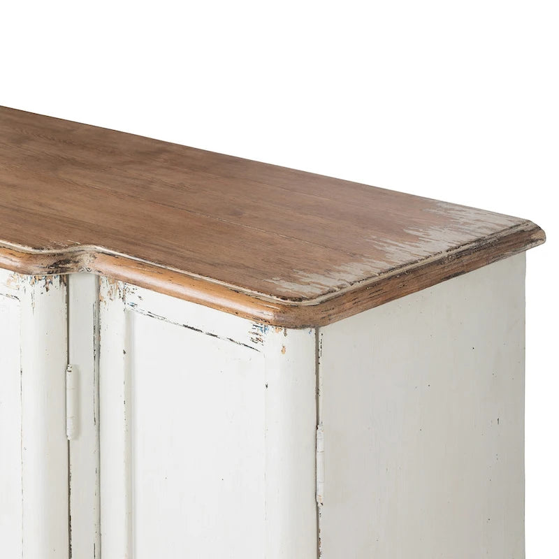 Grand Entrance Cabinet with Aged White Finish and Distressed Wood Top