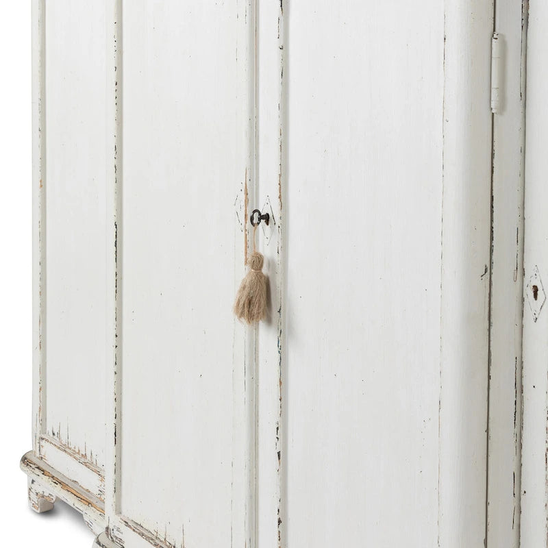 Grand Entrance Cabinet with Aged White Finish and Distressed Wood Top