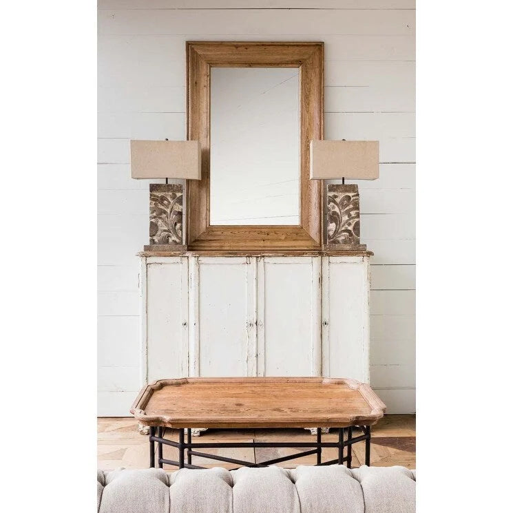Grand Entrance Cabinet with Aged White Finish and Distressed Wood Top