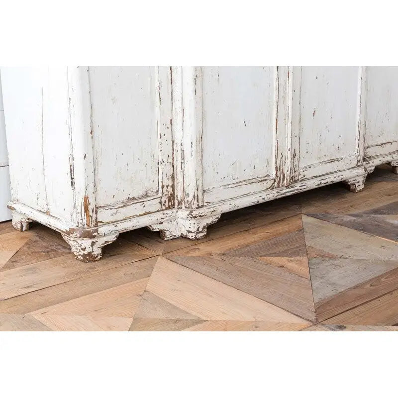 Grand Entrance Cabinet with Aged White Finish and Distressed Wood Top