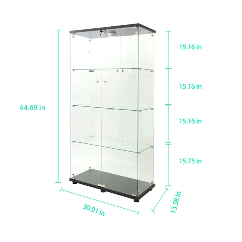 Tempered Glass Display Cabinet with LED Light Bar and Locking Wheels