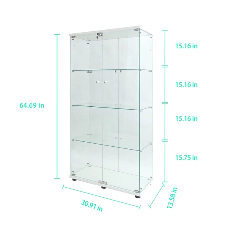 Tempered Glass Display Cabinet with LED Light Bar and Locking Wheels