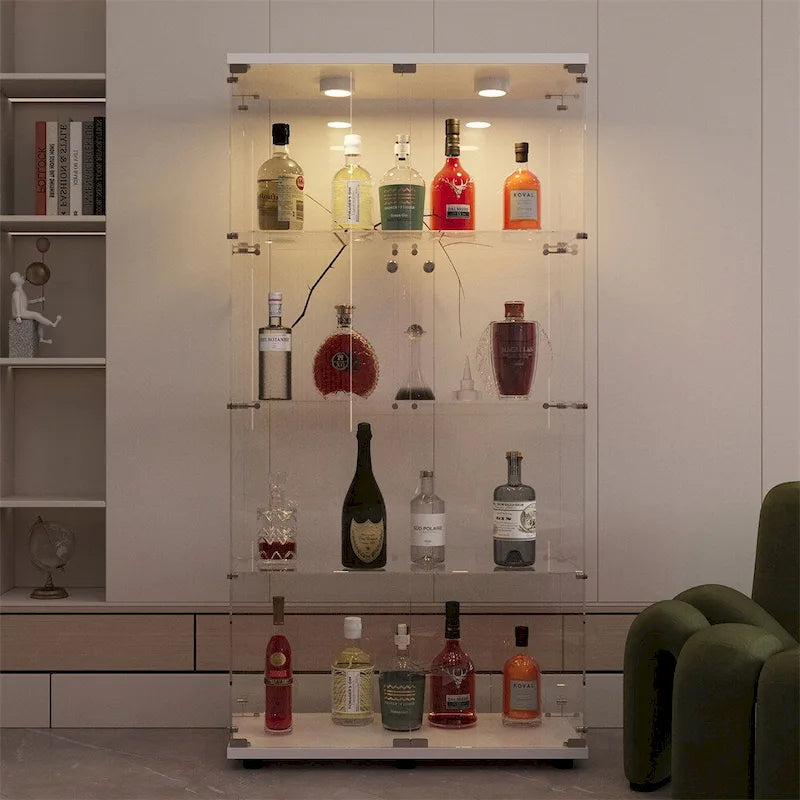 Tempered Glass Display Cabinet with LED Light Bar and Locking Wheels