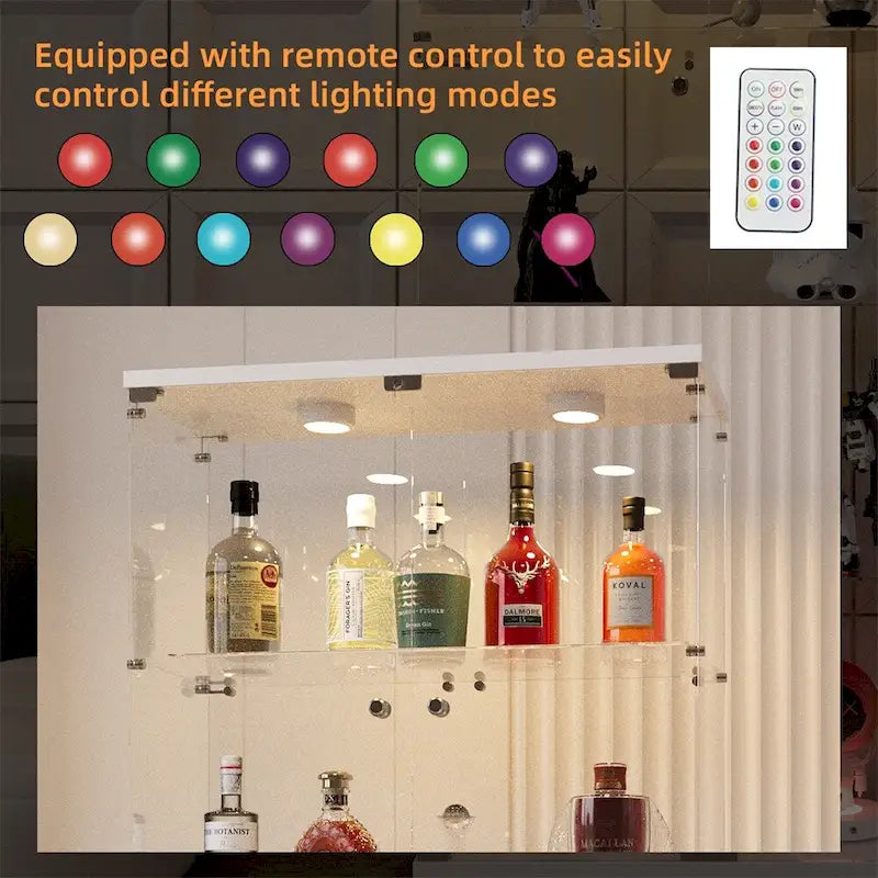 Tempered Glass Display Cabinet with LED Light Bar and Locking Wheels