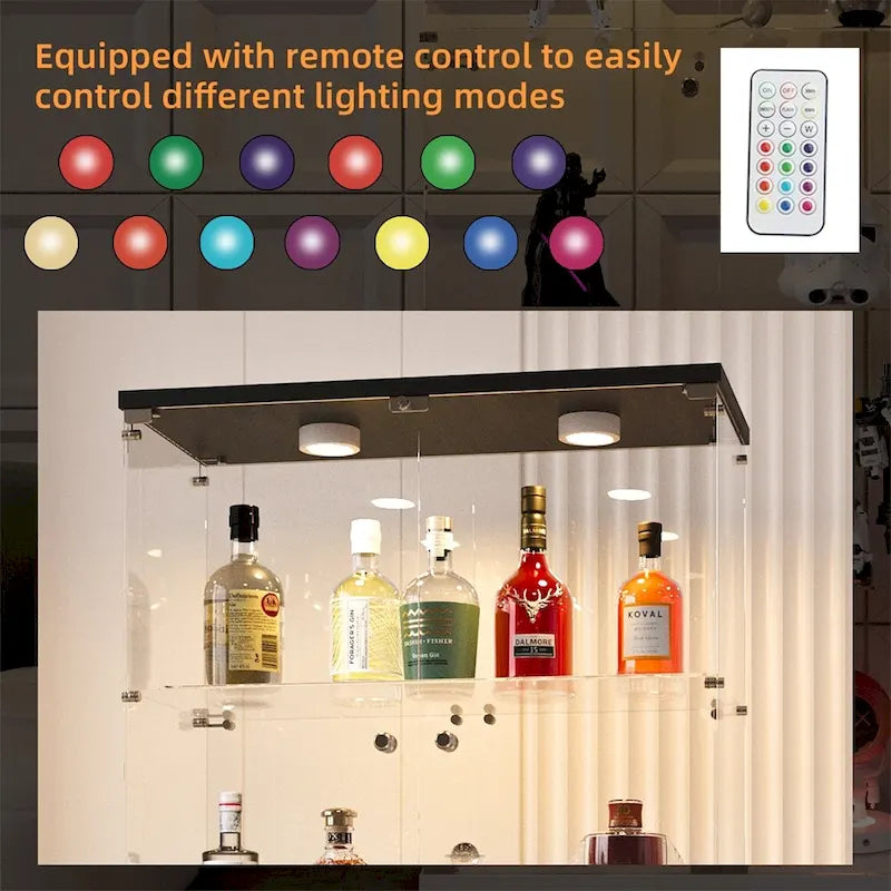 Tempered Glass Display Cabinet with LED Light Bar and Locking Wheels