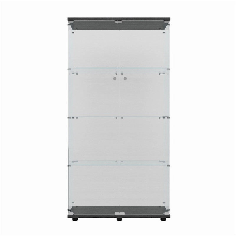 Tempered Glass Display Cabinet with LED Light Bar and Locking Wheels