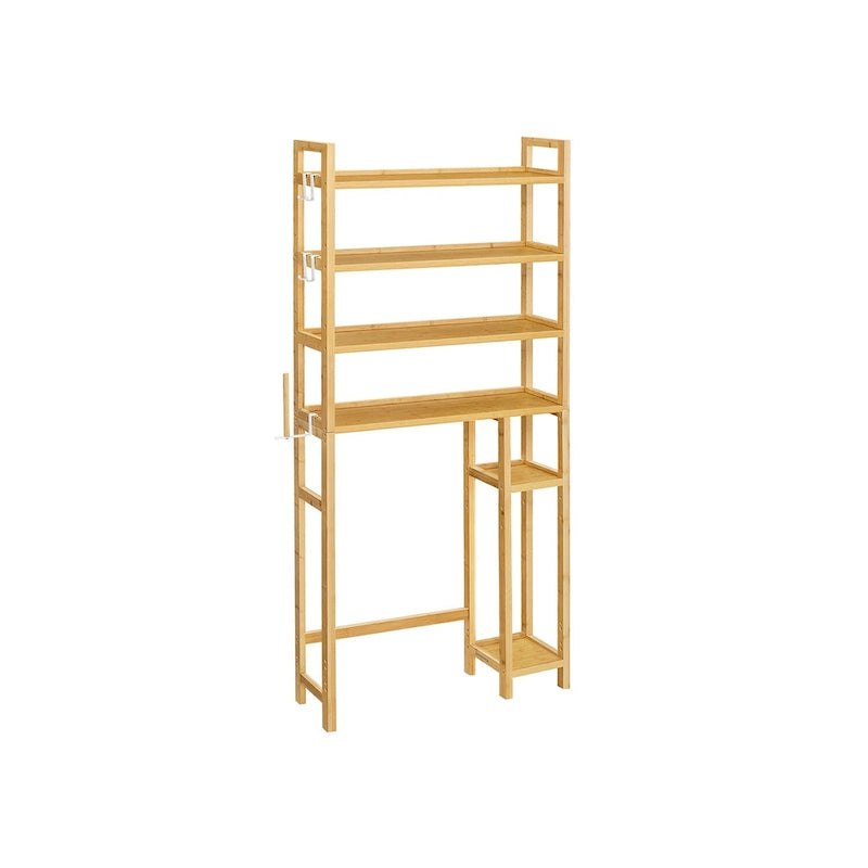 4-Tier Space-Saving Over Toilet Storage Shelf with Adjustable Shelves and Wicker Frame - 32.7L x 10.2W x 72.8H
