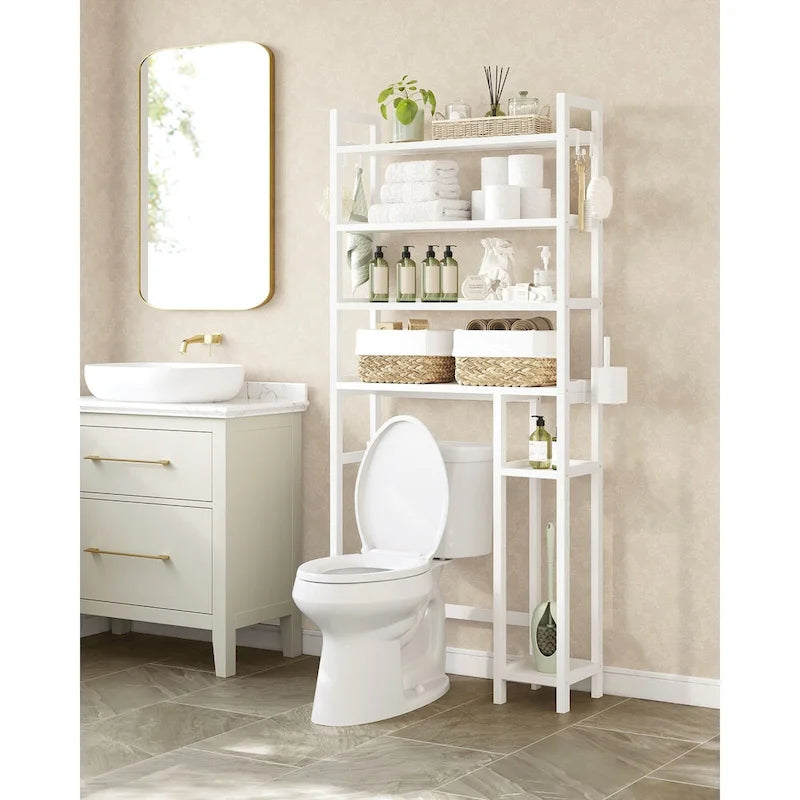 4-Tier Space-Saving Over Toilet Storage Shelf with Adjustable Shelves and Wicker Frame - 32.7L x 10.2W x 72.8H
