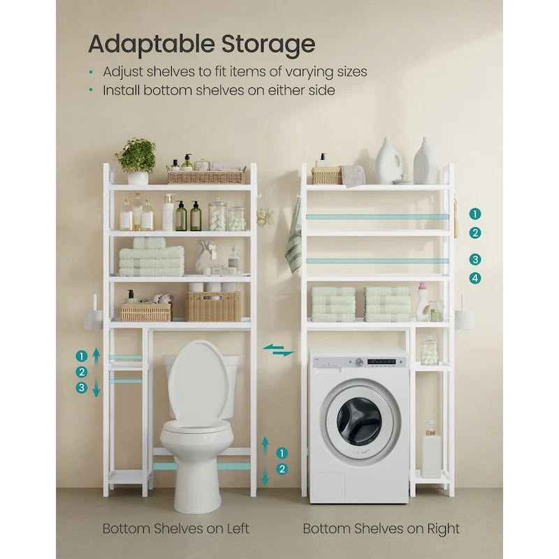 4-Tier Space-Saving Over Toilet Storage Shelf with Adjustable Shelves and Wicker Frame - 32.7L x 10.2W x 72.8H