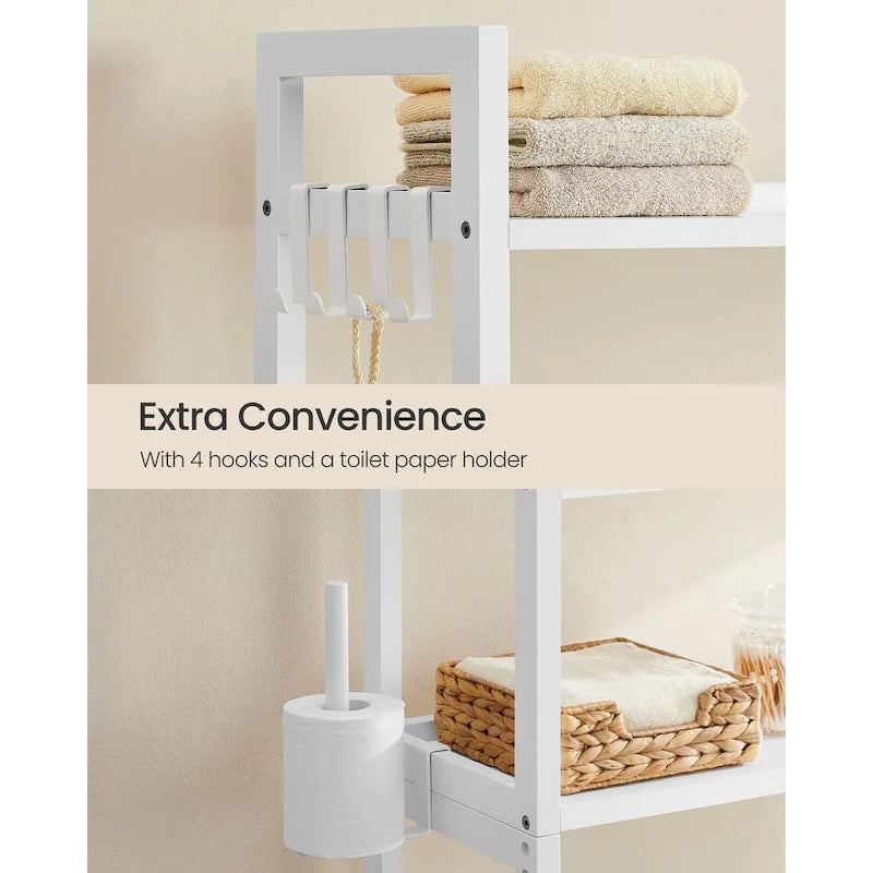 4-Tier Space-Saving Over Toilet Storage Shelf with Adjustable Shelves and Wicker Frame - 32.7L x 10.2W x 72.8H