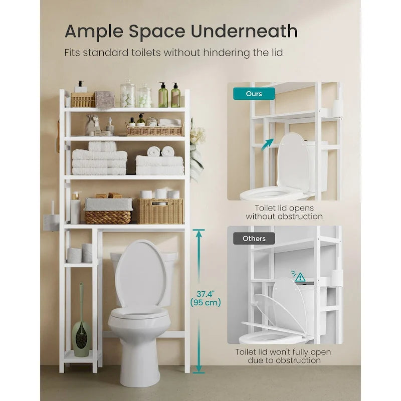 4-Tier Space-Saving Over Toilet Storage Shelf with Adjustable Shelves and Wicker Frame - 32.7L x 10.2W x 72.8H