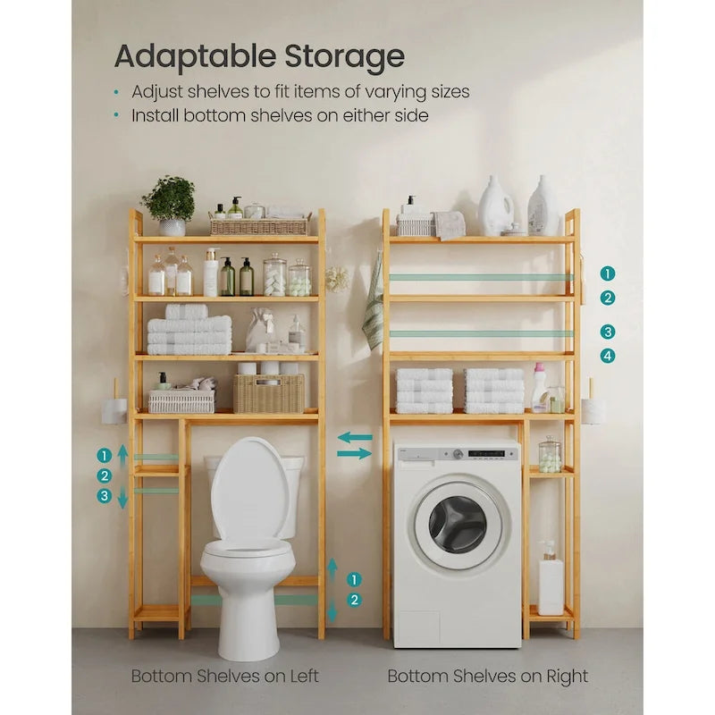 4-Tier Space-Saving Over Toilet Storage Shelf with Adjustable Shelves and Wicker Frame - 32.7L x 10.2W x 72.8H