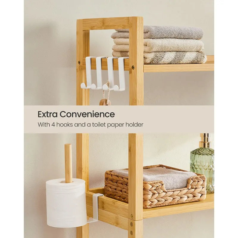 4-Tier Space-Saving Over Toilet Storage Shelf with Adjustable Shelves and Wicker Frame - 32.7L x 10.2W x 72.8H