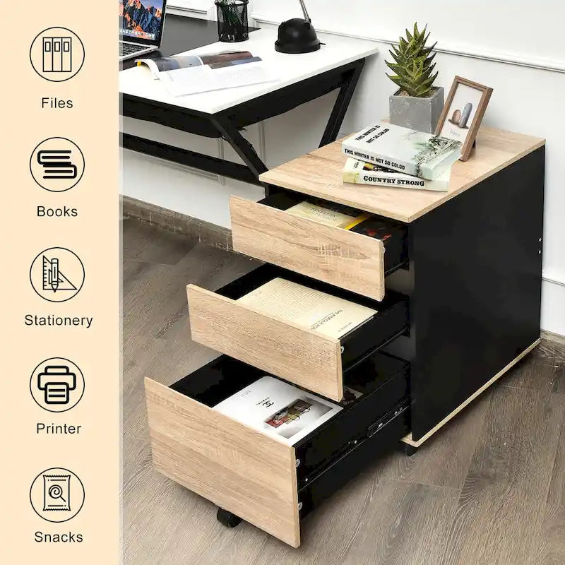 3-Drawer Mobile File Cabinet Vertical Filling Cabinet for Home