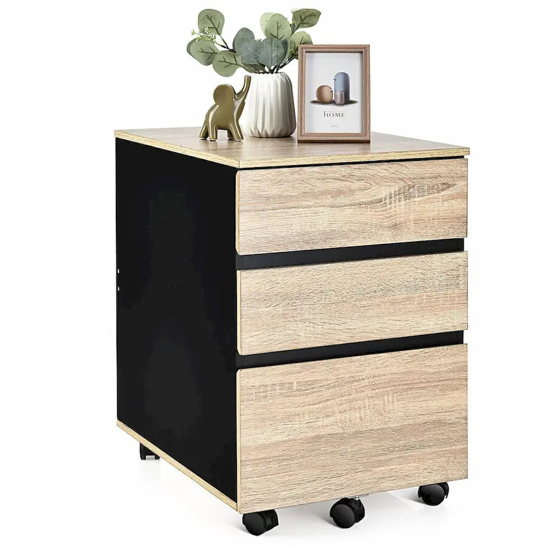 3-Drawer Mobile File Cabinet Vertical Filling Cabinet for Home