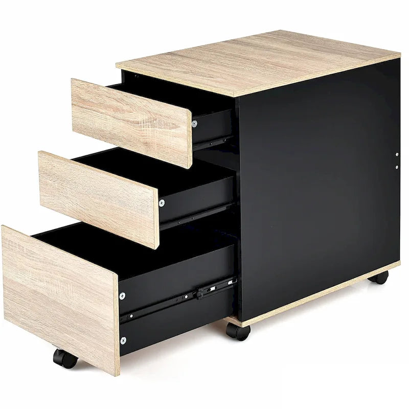 3-Drawer Mobile File Cabinet Vertical Filling Cabinet for Home