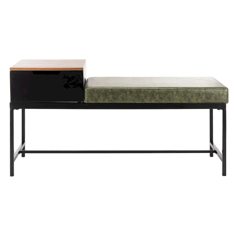 Entryway Storage Bench with Drawer Light Wood and Metal Frame 47x16x24