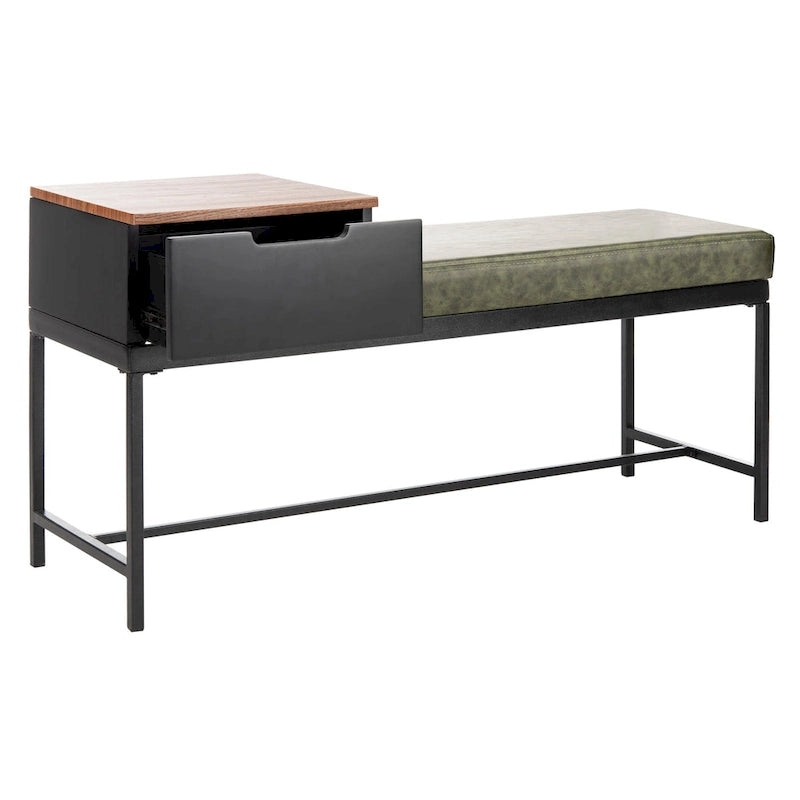Entryway Storage Bench with Drawer Light Wood and Metal Frame 47x16x24