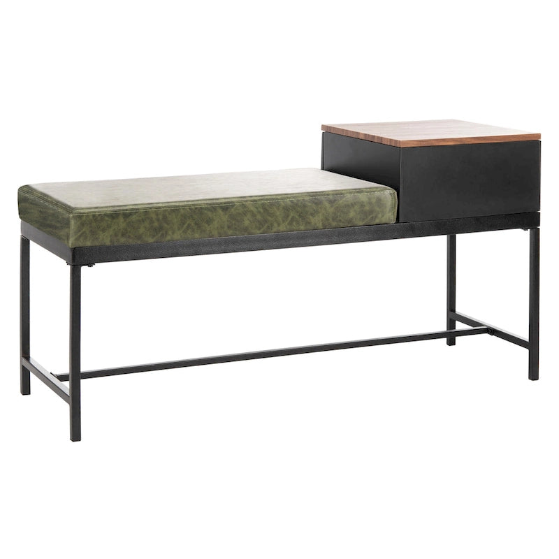 Entryway Storage Bench with Drawer Light Wood and Metal Frame 47x16x24