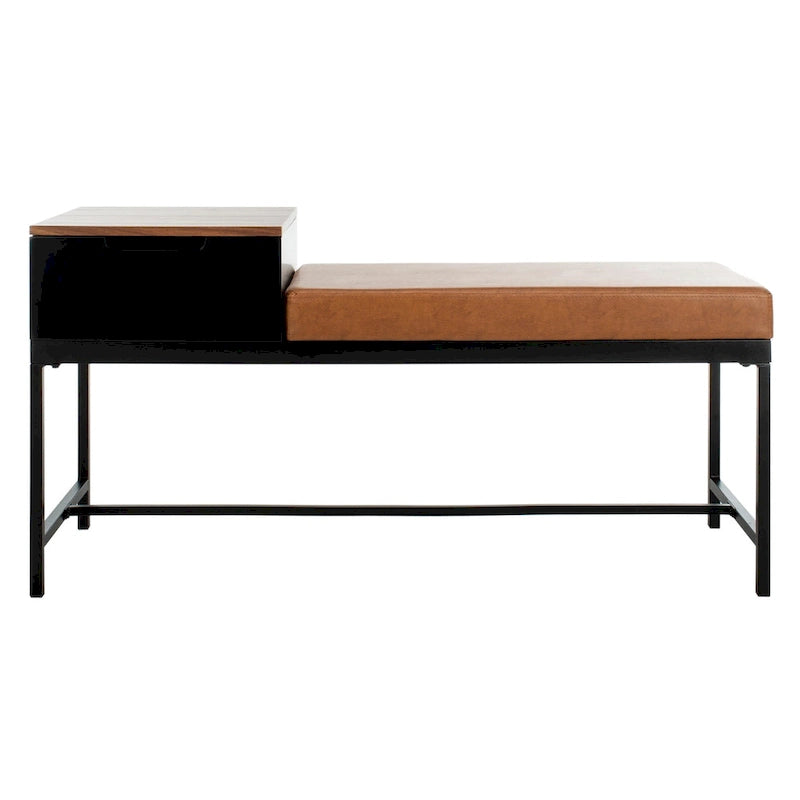 Entryway Storage Bench with Drawer Light Wood and Metal Frame 47x16x24