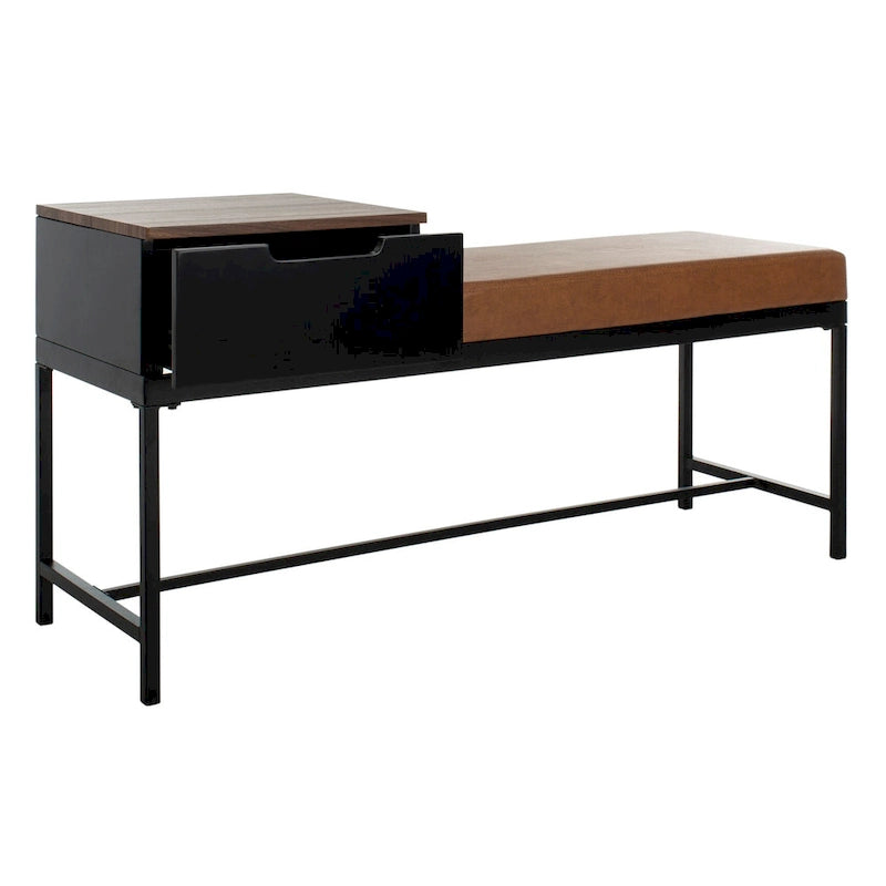 Entryway Storage Bench with Drawer Light Wood and Metal Frame 47x16x24