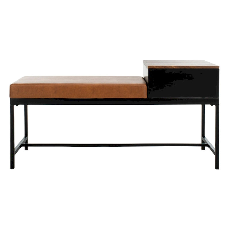 Entryway Storage Bench with Drawer Light Wood and Metal Frame 47x16x24