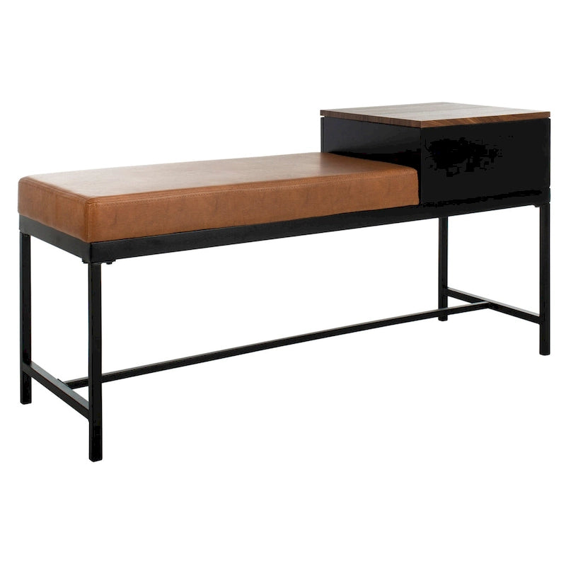 Entryway Storage Bench with Drawer Light Wood and Metal Frame 47x16x24