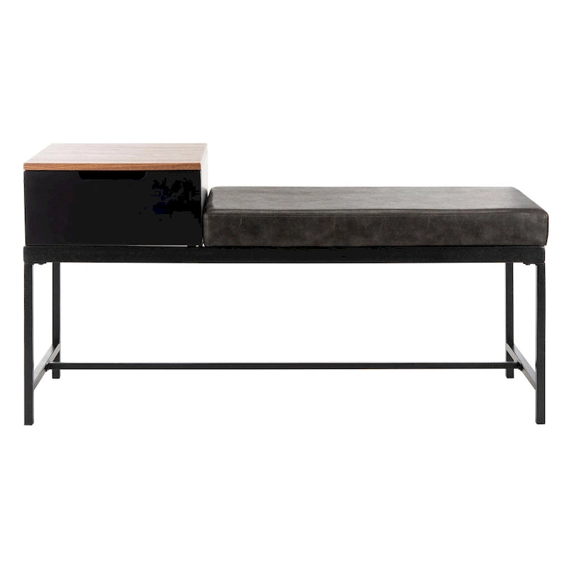Entryway Storage Bench with Drawer Light Wood and Metal Frame 47x16x24