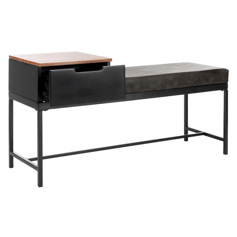 Entryway Storage Bench with Drawer Light Wood and Metal Frame 47x16x24