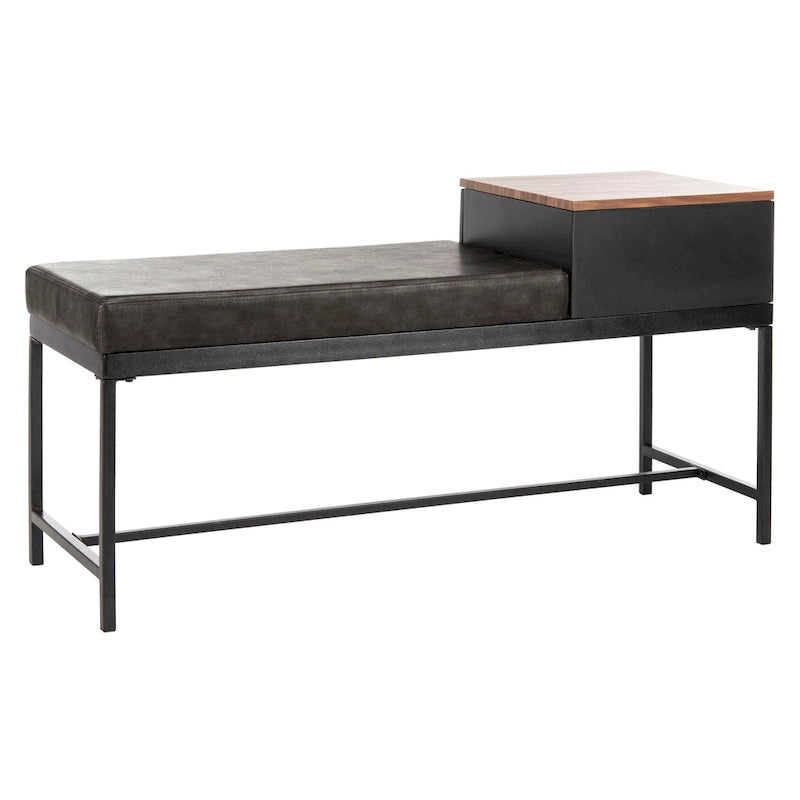 Entryway Storage Bench with Drawer Light Wood and Metal Frame 47x16x24