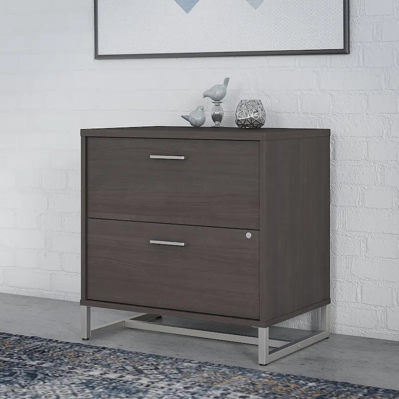 2 Drawer Lateral File Cabinet Mid Century Modern Office Storage
