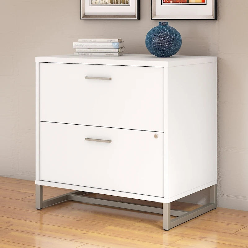 2 Drawer Lateral File Cabinet Mid Century Modern Office Storage