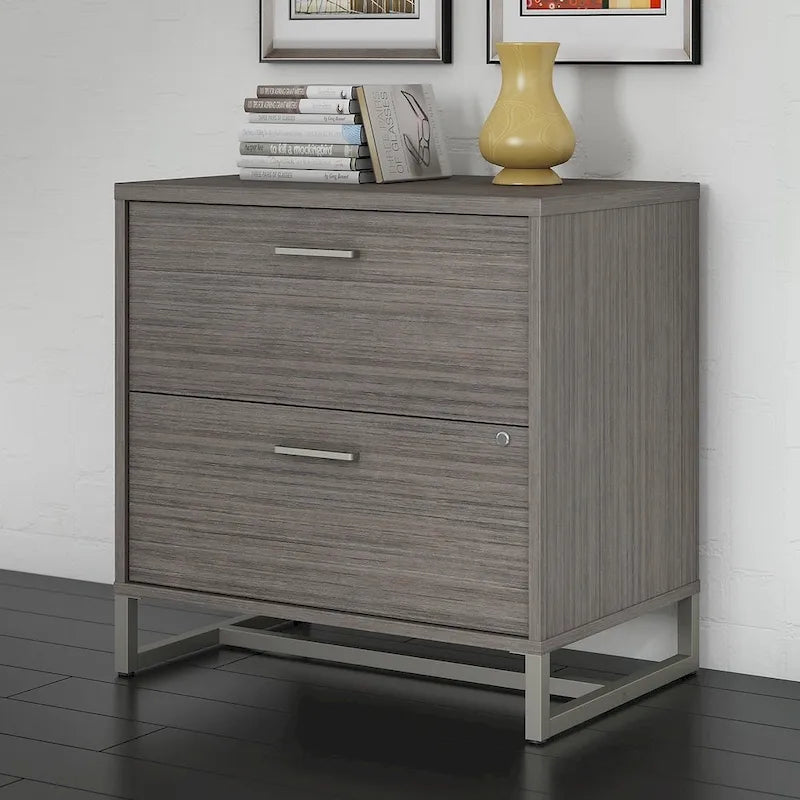 2 Drawer Lateral File Cabinet Mid Century Modern Office Storage