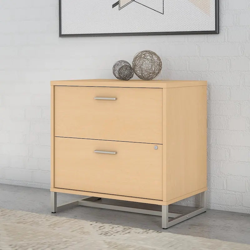 2 Drawer Lateral File Cabinet Mid Century Modern Office Storage