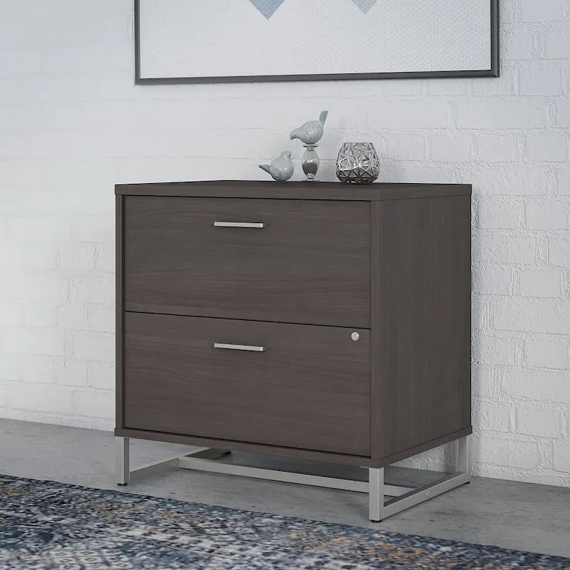 2 Drawer Lateral File Cabinet Mid Century Modern Office Storage