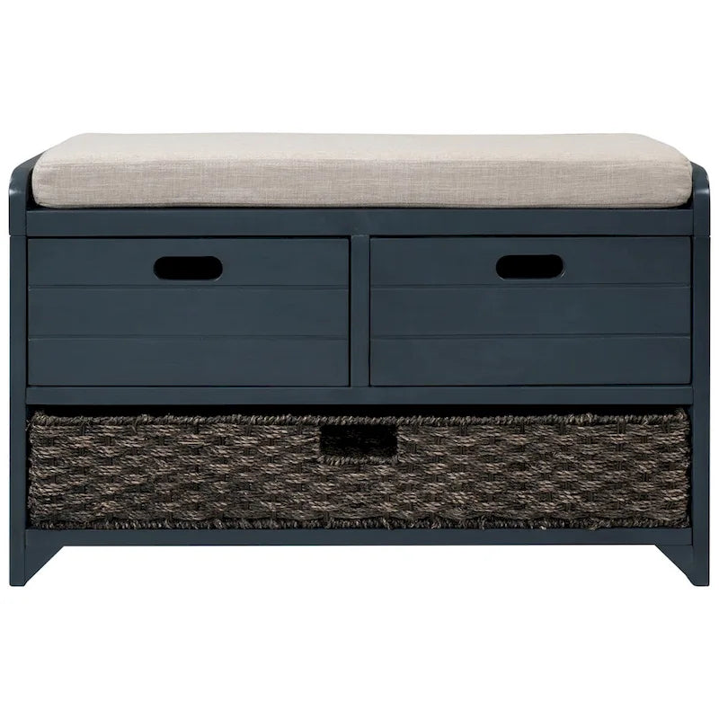 Rustic Storage Bench with Removable Basket and Removable Cushion