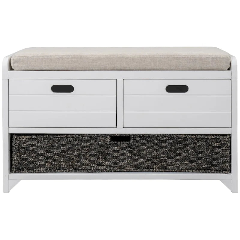 Rustic Storage Bench with Removable Basket and Removable Cushion