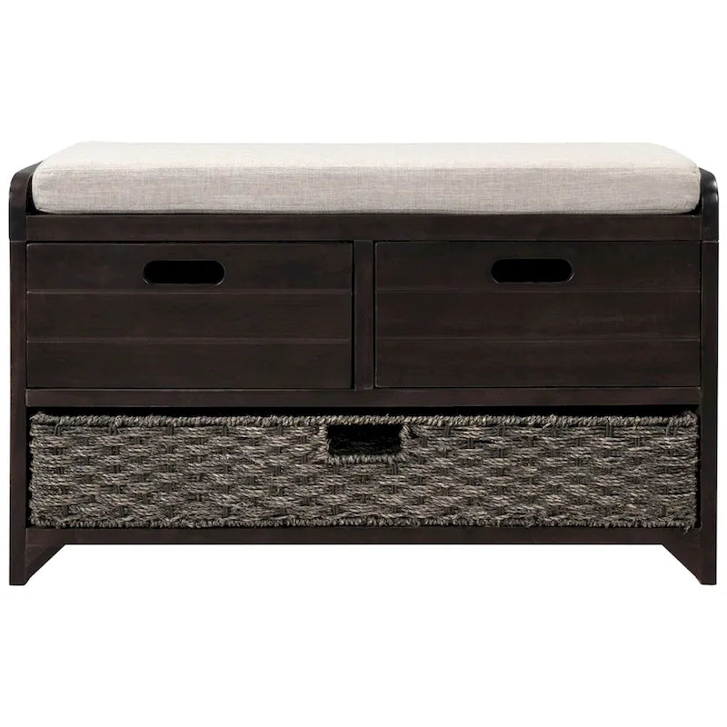 Rustic Storage Bench with Removable Basket and Removable Cushion