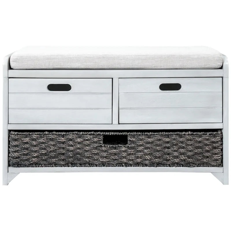Rustic Storage Bench with Removable Basket and Removable Cushion
