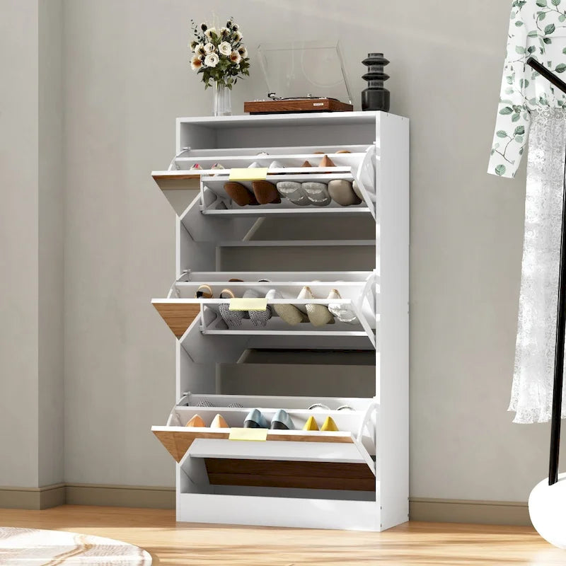 3 Tier with Mirrored Drawer Shoe Storage Cabinet Chest