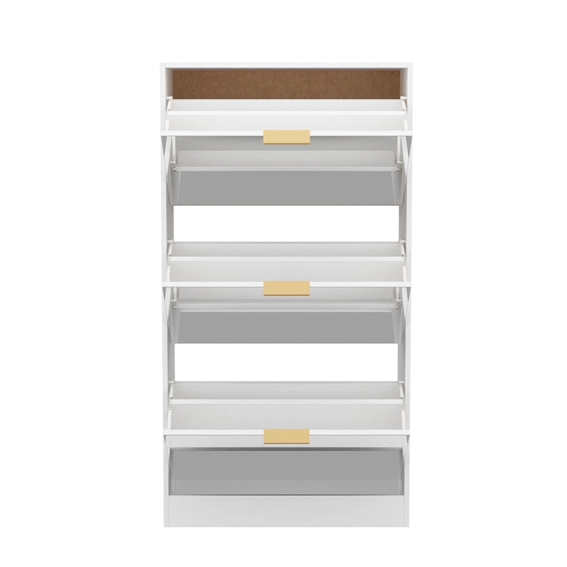 3 Tier with Mirrored Drawer Shoe Storage Cabinet Chest
