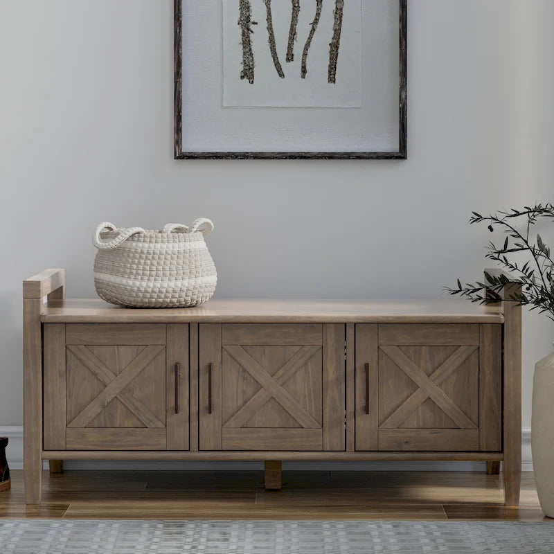 Solid Wood 44 inch Wide Transitional Entryway Storage Bench in Smoky Brown