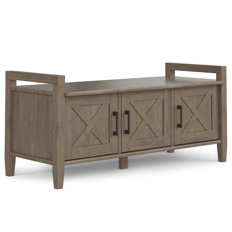 Solid Wood 44 inch Wide Transitional Entryway Storage Bench in Smoky Brown